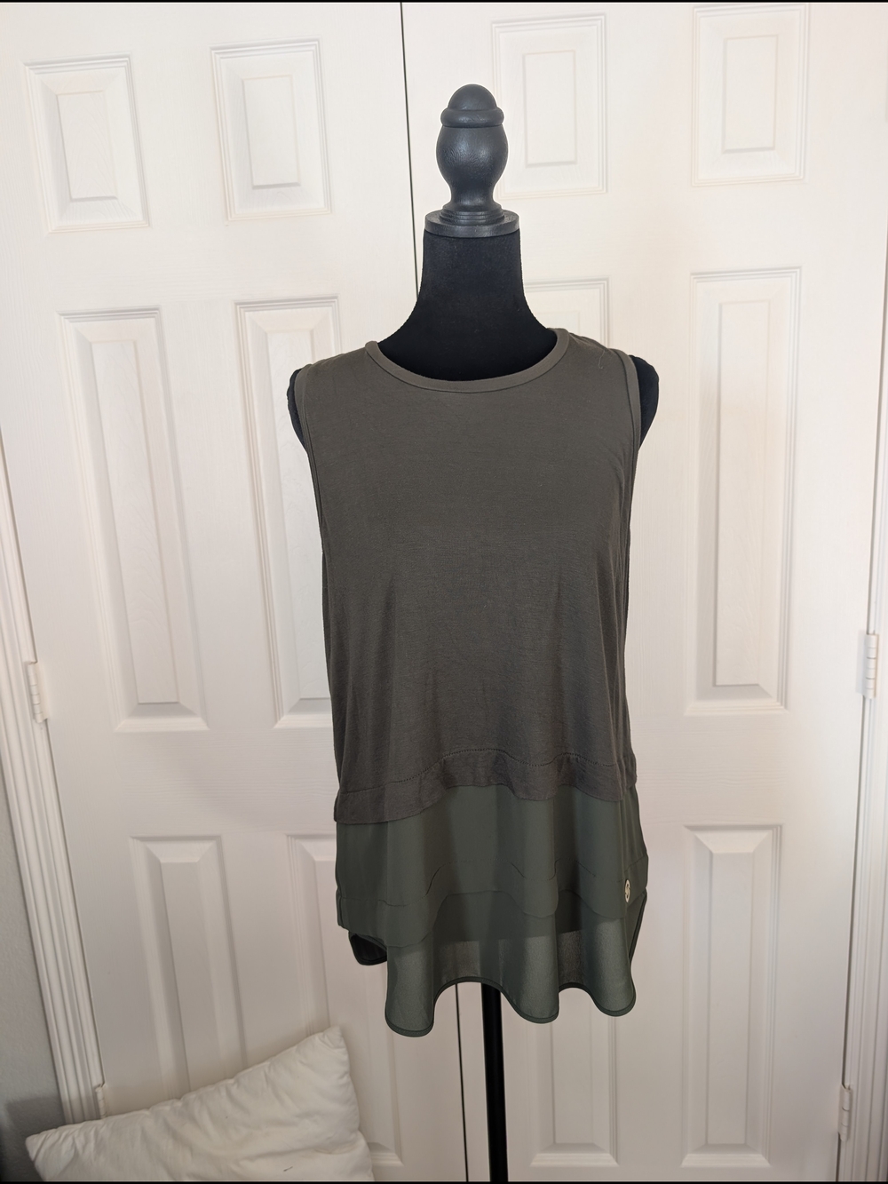 Michael Kors Olive Layered Chiffon Hem Tank Top